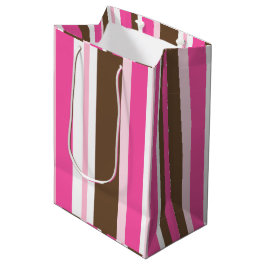 Sacola Para Presentes Média Sacos de Presente Marrom e Listra Rosa 