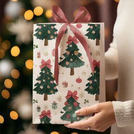 Sacola Para Presentes Média Sacos de Presentes com Árvores de Natal com Laços