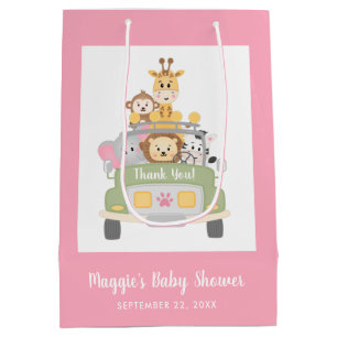Sacola Para Presentes Média Safari Pink Baby Girl Chá Obrigado