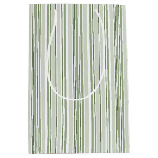 Sacola Para Presentes Média Sage Green (Light, Medium, Dark) and White Stripes