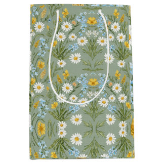 Sacola Para Presentes Média Sage Verde Margarida Flor Silvestre Cottagecore Fl