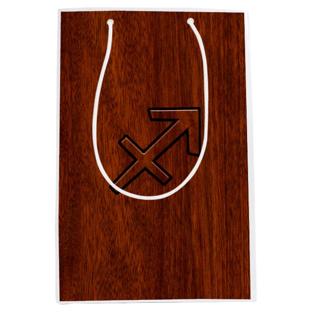 Sacola Para Presentes Média Sagitário Símbolo Zodíaco no Estilo Marrom de Maho (Frente)