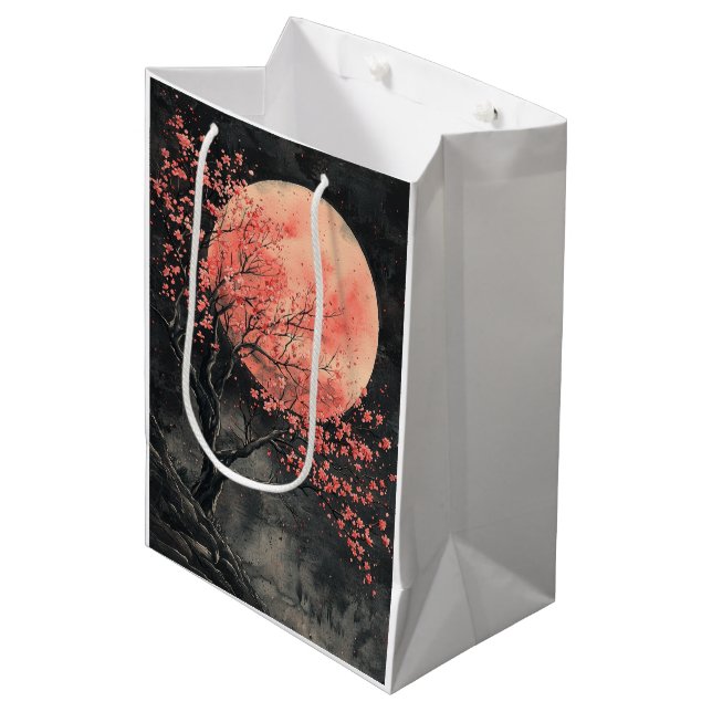 Sacola Para Presentes Média Sakura Lua de Sangue Tinta Lavada (2) (Frente inclinada)