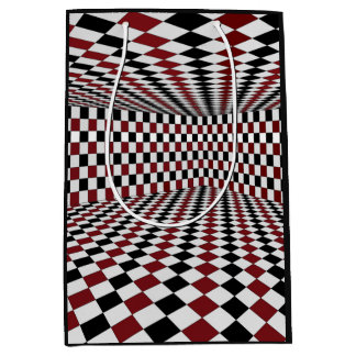 Sacola Para Presentes Média Sala Xadrez Vermelho Branco e Preto Alto Contraste