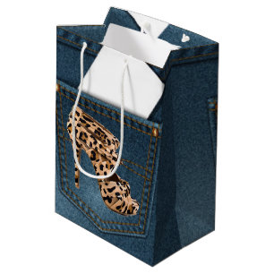 Sacola Para Presentes Média Salto alto do leopardo & bolso azul Jean do teste