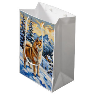 Sacola Para Presentes Média Samoyed Antigo em Paisagem Alpina de Natal
