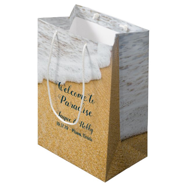 Sacola Para Presentes Média Sand n Surf Welcome Destino Wedding Paper Bag (Frente inclinada)