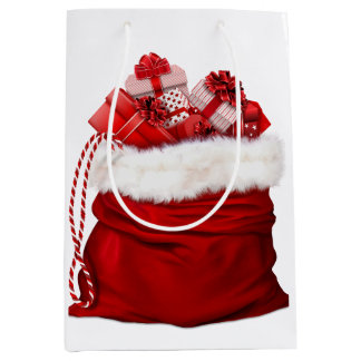 Sacola Para Presentes Média Santa Bag Full of Presents Red And White Gift Bag