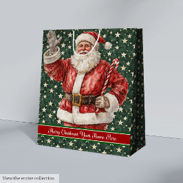 Sacola Para Presentes Média Santa Claus Holiday Gift Bag, Monogramas Vintage
