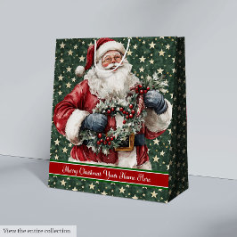 Sacola Para Presentes Média Santa Claus Personalizou Gift Bag, Feriado Vintage