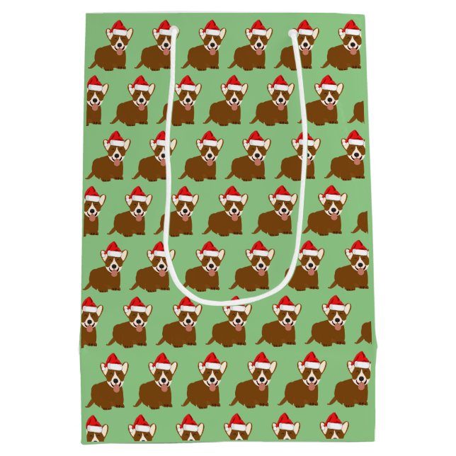 Sacola Para Presentes Média Santa Hat Corgi (Verso)