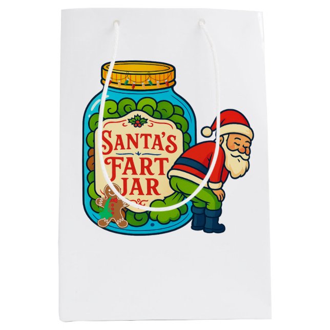 Sacola Para Presentes Média Santa’s Fart Jar Funny Christmas (Frente)