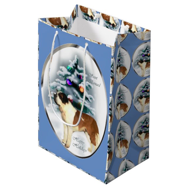 Sacola Para Presentes Média Santo Bernard Christmas (Frente inclinada)