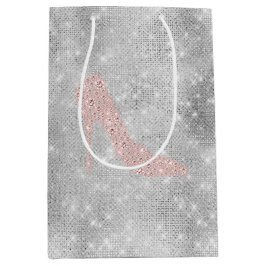Sacola Para Presentes Média Sapatos de salto alto de diamante rosa prateado Gl