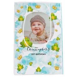 Sacola Para Presentes Média Sapo Monarca Blue Watercolor Foto do Bebê