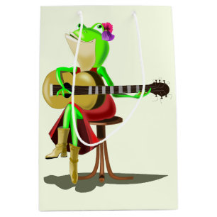 Sacola Para Presentes Média Sapo Tocando Violão - Romântico