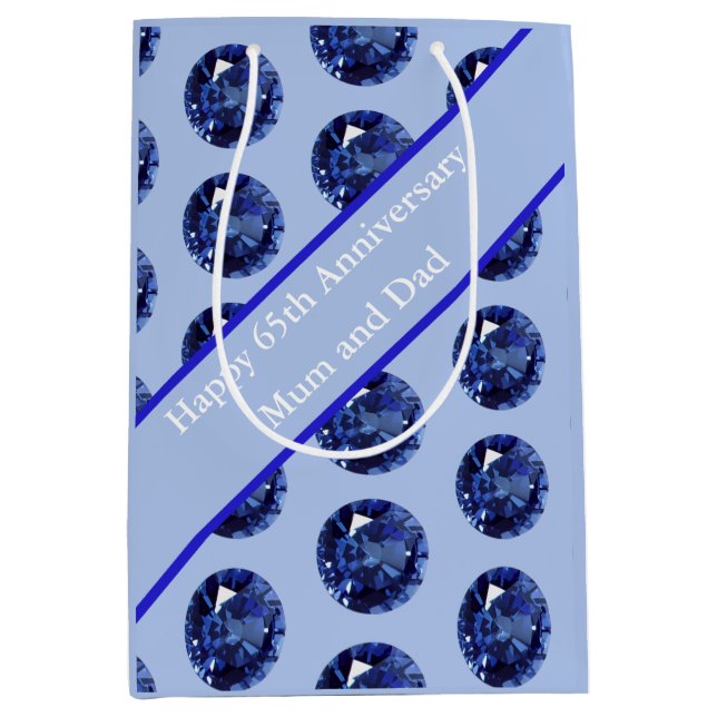 Sacola Para Presentes Média Sapphire editável do 65 anos (Frente)