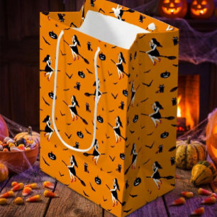Sacola Para Presentes Média Saudação de Dia das Bruxas Voadoras Spooky
