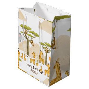 Sacola Para Presentes Média Savannah, animais africanos, aniversário amarelo