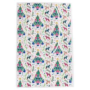 Sacola Para Presentes Média Scandinávia Folk Art Árvore de Natal Gift Bag
