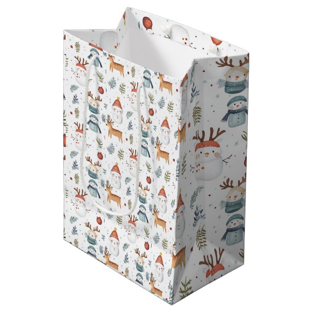 Sacola Para Presentes Média Scandinavian Nordic Christmas Gift Bag (Frente inclinada)