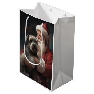 Sacola Para Presentes Média Schnauzer Com Papai Noel Natal Festivo