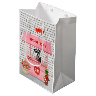 Sacola Para Presentes Média Schnauzer Dia de os namorados Cachorro Beijando Bo