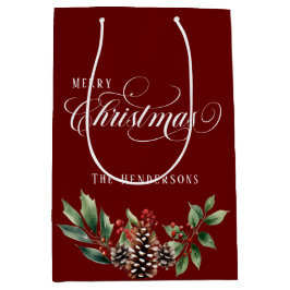 Sacola Para Presentes Média Script de Natal Deep Red