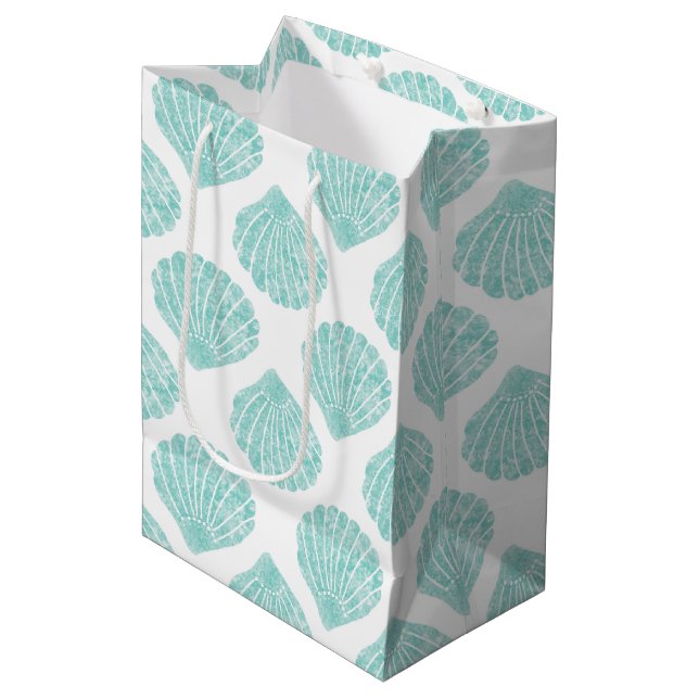 Sacola Para Presentes Média Seafoam Seashell Pattern (Frente inclinada)