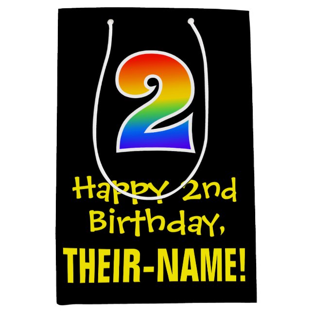 Sacola Para Presentes Média segundo aniversário: Divertido, Negrito, Colorido, (Frente)