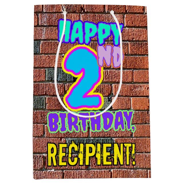 Sacola Para Presentes Média segundo aniversário: Vista inspirada no Grafite ur (Frente)