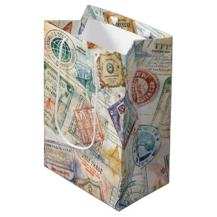 Sacola Para Presentes Média Selo de Passaporte Rústico Padrão de Viagem (7)