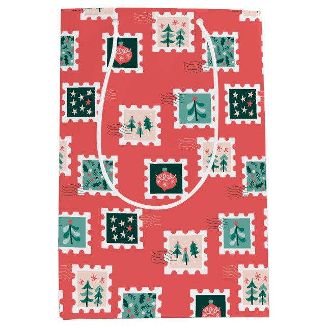 Sacola Para Presentes Média Selos Merry Holly Days (Frente)