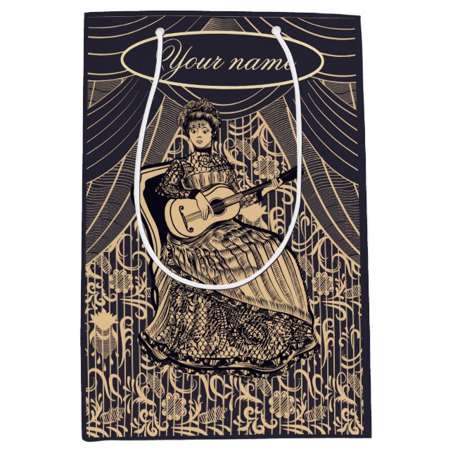 Sacola Para Presentes Média Senhora com guitarra (Frente)