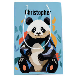 Sacola Para Presentes Média Sentado Colorido Urso de Panda Nome Personalizado