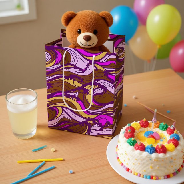 Sacola Para Presentes Média Sepia Abstract Pebble Bean Repeating Pattern (Criador carregado)