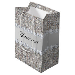 Sacola Para Presentes Média Sequins e diamantes de prata do falso