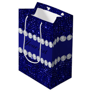 Sacola Para Presentes Média Sequins elegantes e diamantes do marinho