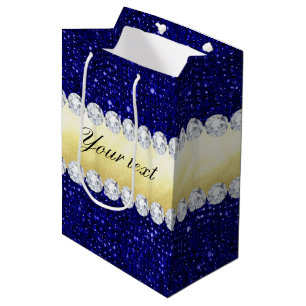Sacola Para Presentes Média Sequins personalizados do marinho, ouro, diamantes