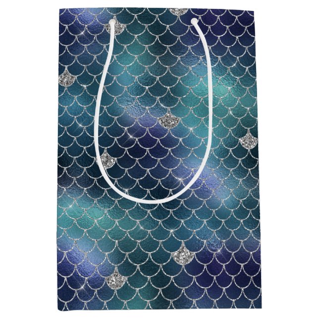 Sacola Para Presentes Média Sereia Azul de Prata (Frente)