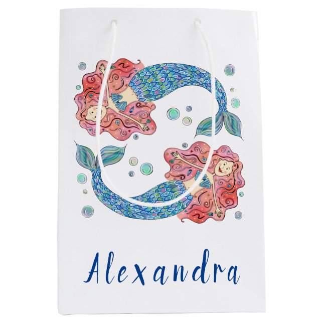 Sacola Para Presentes Média Sereia Personalizada - Saco Média de Presente (Frente)