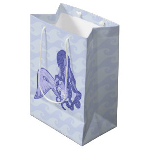 Sacola Para Presentes Média Sereia Sentada Azul
