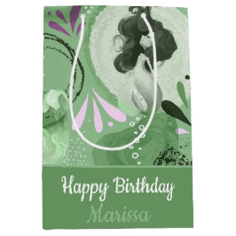 Sacola Para Presentes Média Sereias Whimséricas Abstrato Verde