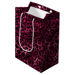 Sacola Para Presentes Média Série Leopard Burgundy e Dourada Design 9