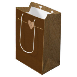Sacola Para Presentes Média Seta Cardíaca Rustic Brown Kraft Woodsy