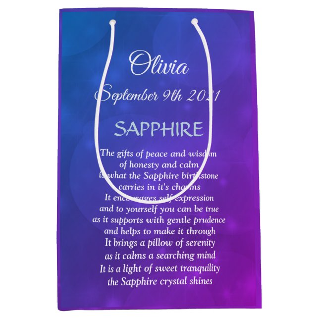 Sacola Para Presentes Média Setembro de Birthstone Sapphire design (Frente)