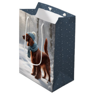 Sacola Para Presentes Média Setter Irlandês Na Floresta De Inverno