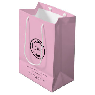 Sacola Para Presentes Média Seu logotipo corporativo cor-de-rosa