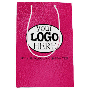 Sacola Para Presentes Média Seu logotipo e texto personalizados em rosa-quente