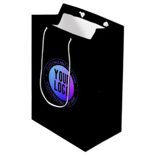 Sacola Para Presentes Média Seu Logotipo & Moderno Gradiente Ombre Azul e Roxo